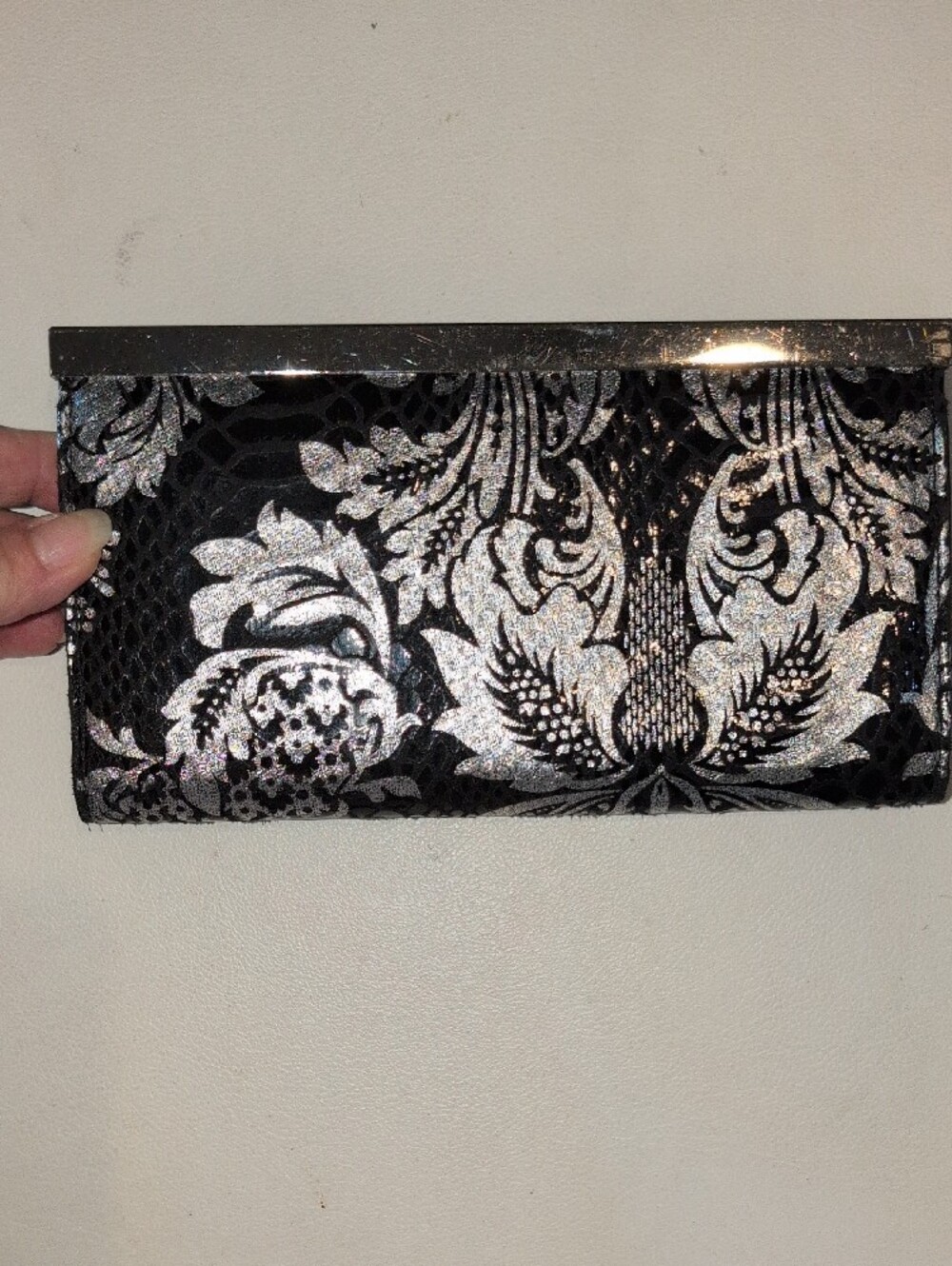 Black and Silver Floral Evening Clutch - Picture 3 of 10